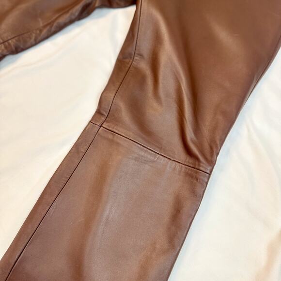For Joseph Women’s Brown Leather Pants Size 28 High Rise Straight Leg Vtg - Picture 4 of 16